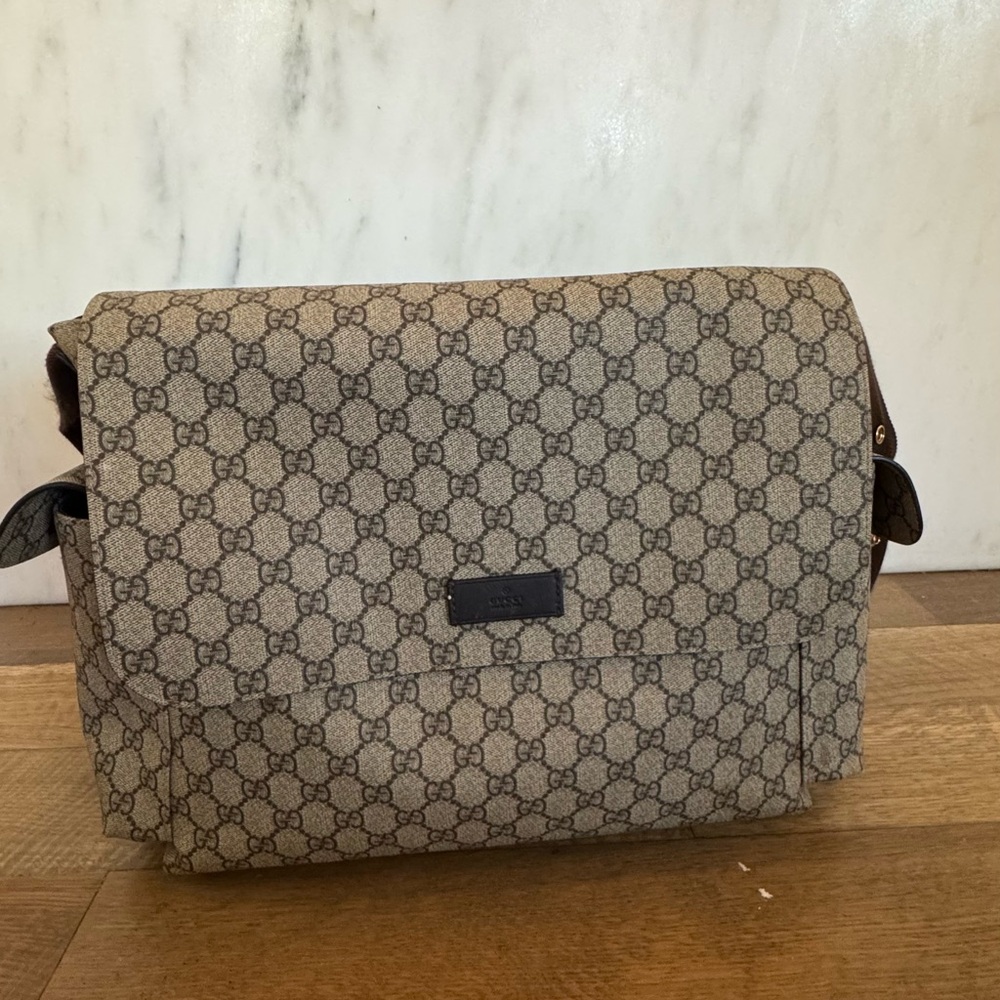 Gucci Monogram Beige and Brown Diaper Bag